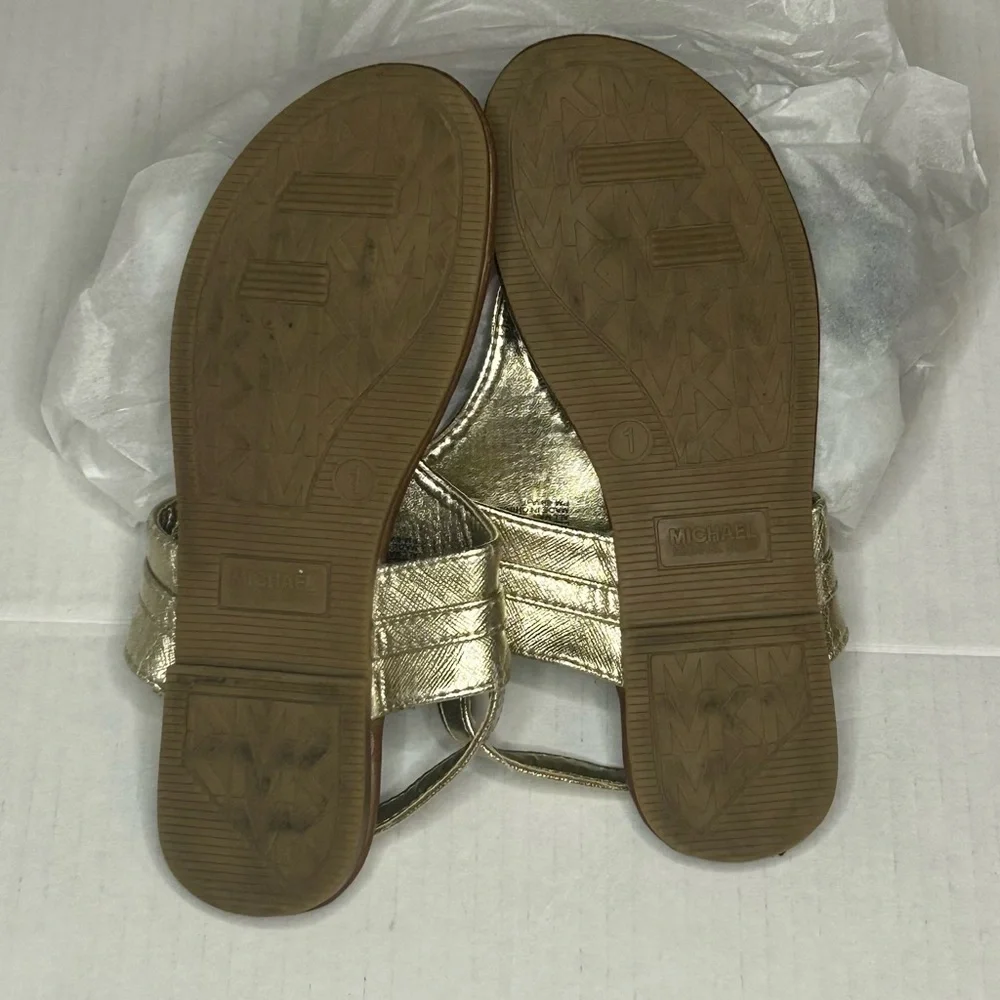 Girls Size 1 Gold Sandals MICHAEL KORS Thong Velcro Kids Shoes